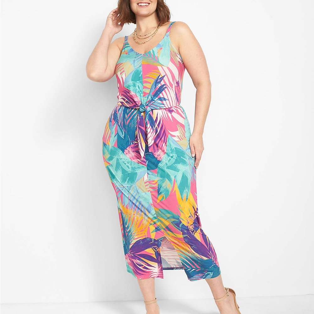 Lane Bryant Tropical Palm Knot MIDI Dress - Multicolor - 18/20 nwt